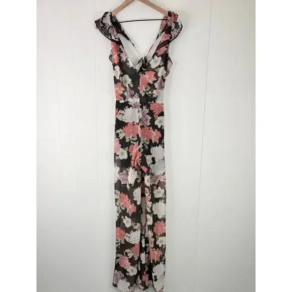 NWT We Are Kindred Field Bouquet Jumpsuit Size 4 Black Floral Wide Leg